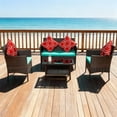 thumbnail image 2 of HOYOA 4PCS Patio Rattan Conversation Furniture Set Outdoor Brown/TurquoiseGreen Cushion, 2 of 6