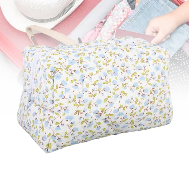 Bolsa De Maquillaje Acolchado, Organizador De Aseo De Viaje De Bolsas Cosméticas Floral De Algodón Para Mujeres