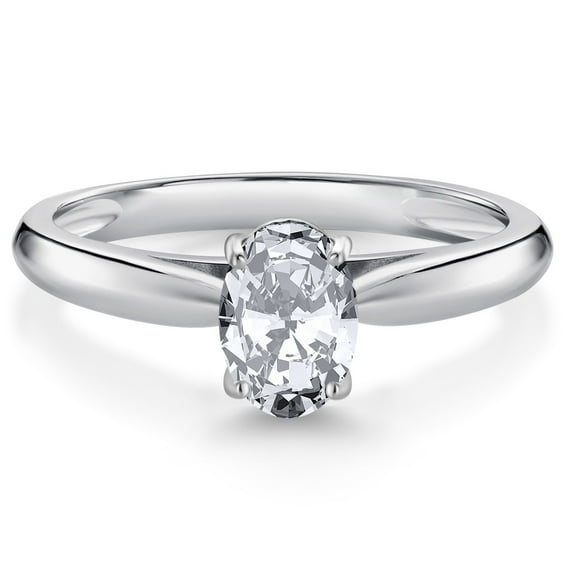 Gem Stone King 10K White Gold White Zirconia Solitaire Engagement Ring for Women (1.50 Cttw, Oval 7X5MM, Gemstone Birthstone, Size 6)