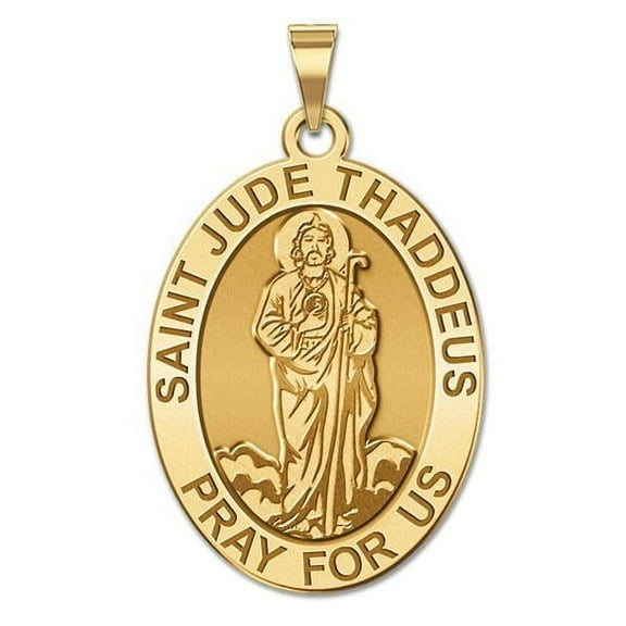 Saint Jude Religious Oval Medal (Full Figure)  - 3/4 Inch X 1 Inch -Solid 14K Yellow Gold