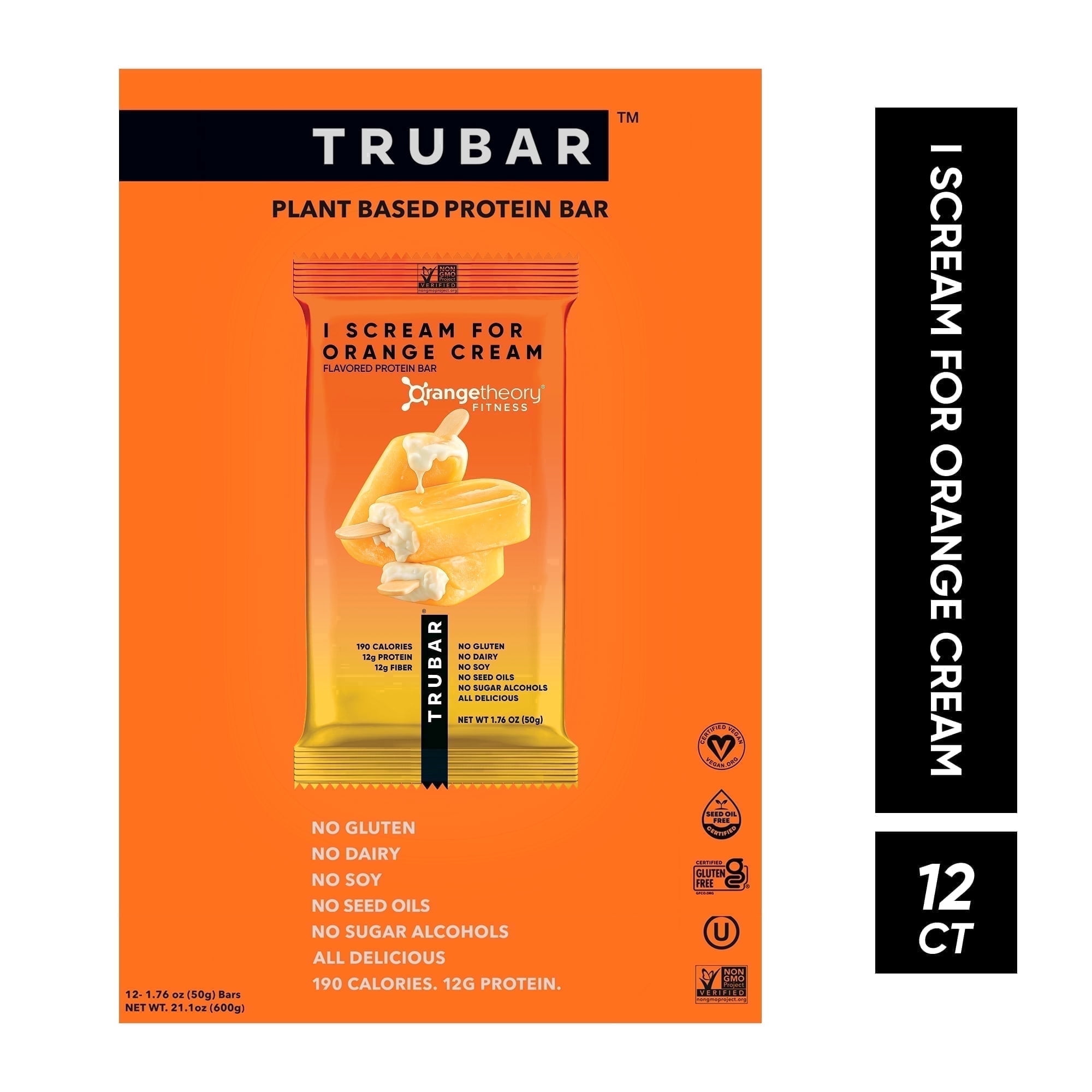 TRUBAR I Scream for Orange Cream, Plant-Based Protein Bar, Vegan, Gluten-Free, 12 Count