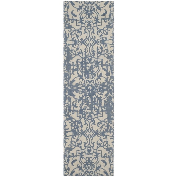 SAFAVIEH Restoration Vintage Alannah Floral Wool Runner Rug, Ivory/Blue, 2'3" x 8'