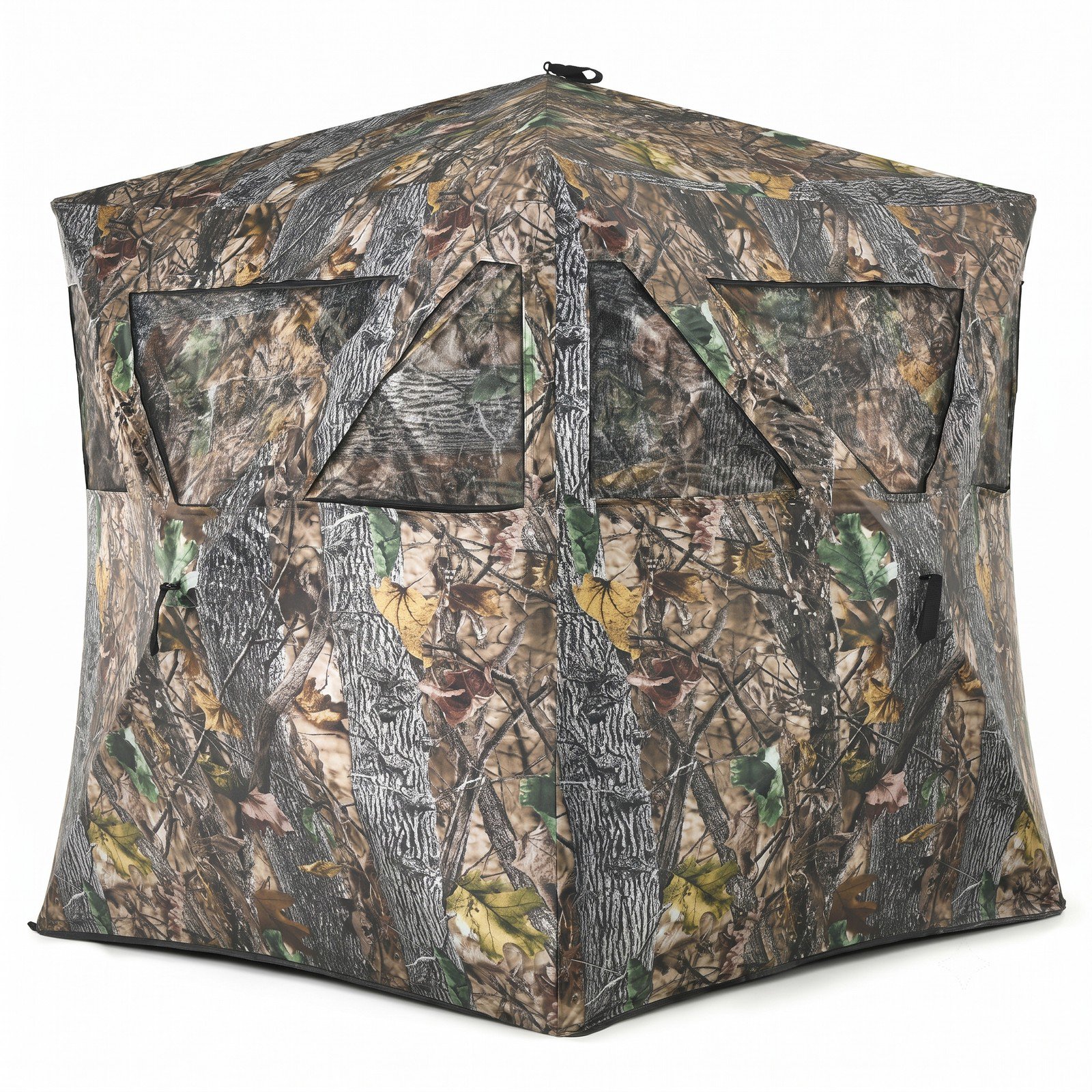 Furnibear 3 Person Pop-Up Ground Hunting Blind Portable Hub Deer Turkey Hunting Tent with 12 Ground Stakes 4 Tie-Downs Multiple Windows & Carrying Bag Camouflage