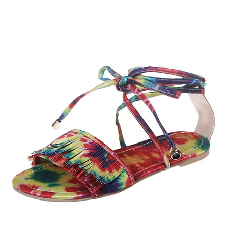 

Sandals Women Large Size Flat Bottomed Casual Tassel Strap Shoes