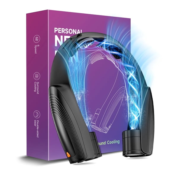 Lemolifys Portable Neck Fan, 6-Powerful Speeds Wearable Fan with 6000mAh Battery, USB Rechargeable Fan, Hands-Free 360° Cooling Personal Neck Fan for Indoor/Outdoor, Gift for Women, Men - Black