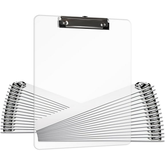 Plastic Clipboards Set of 30, A4 Acrylic Clear Board 8.5x11 for Classroom, Students, Transparent Letter Size 9" x 12.5" with Low Profile Clip, Office & School Supply