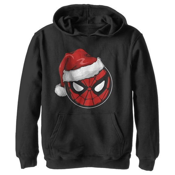 Boy's Marvel Christmas Spider-Man Santa Hat  Pull Over Hoodie Black Small