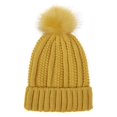 thumbnail image 2 of Gorro de punto para mujer con forro de satén y pompón, cálido, de invierno, con pompón, protector para el cabello, tejido elástico y sedoso, color amarillo, 2 of 3