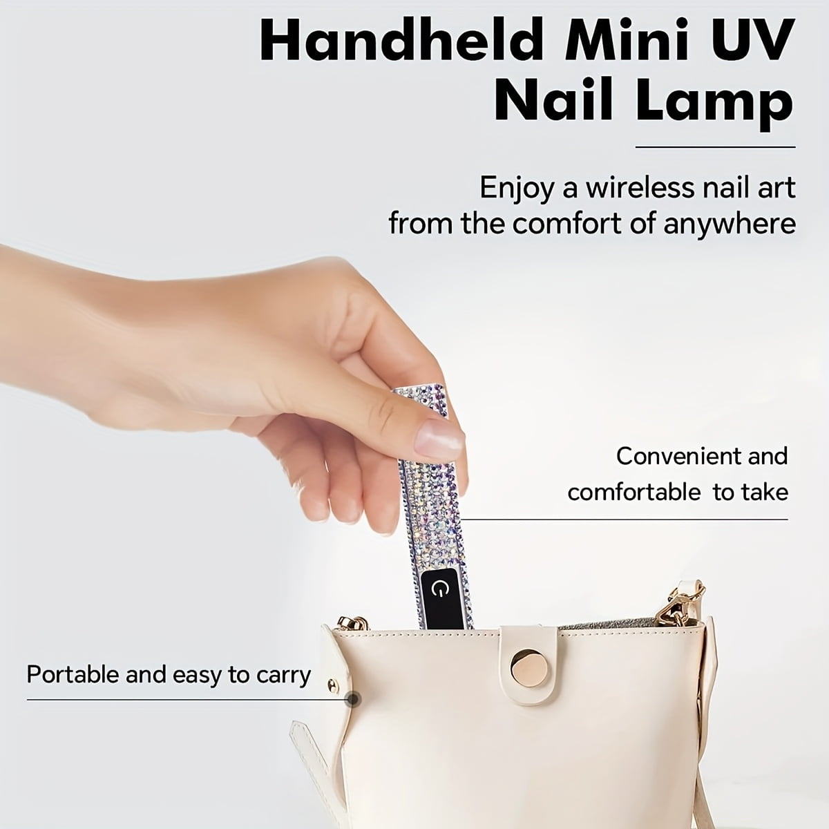 PRYZUNA Mini Crystal LED UV Nail Lamp – Portable Gel Polish Dryer with Touch Timer, USB-C Rechargeable Design with Rhinestone Finish