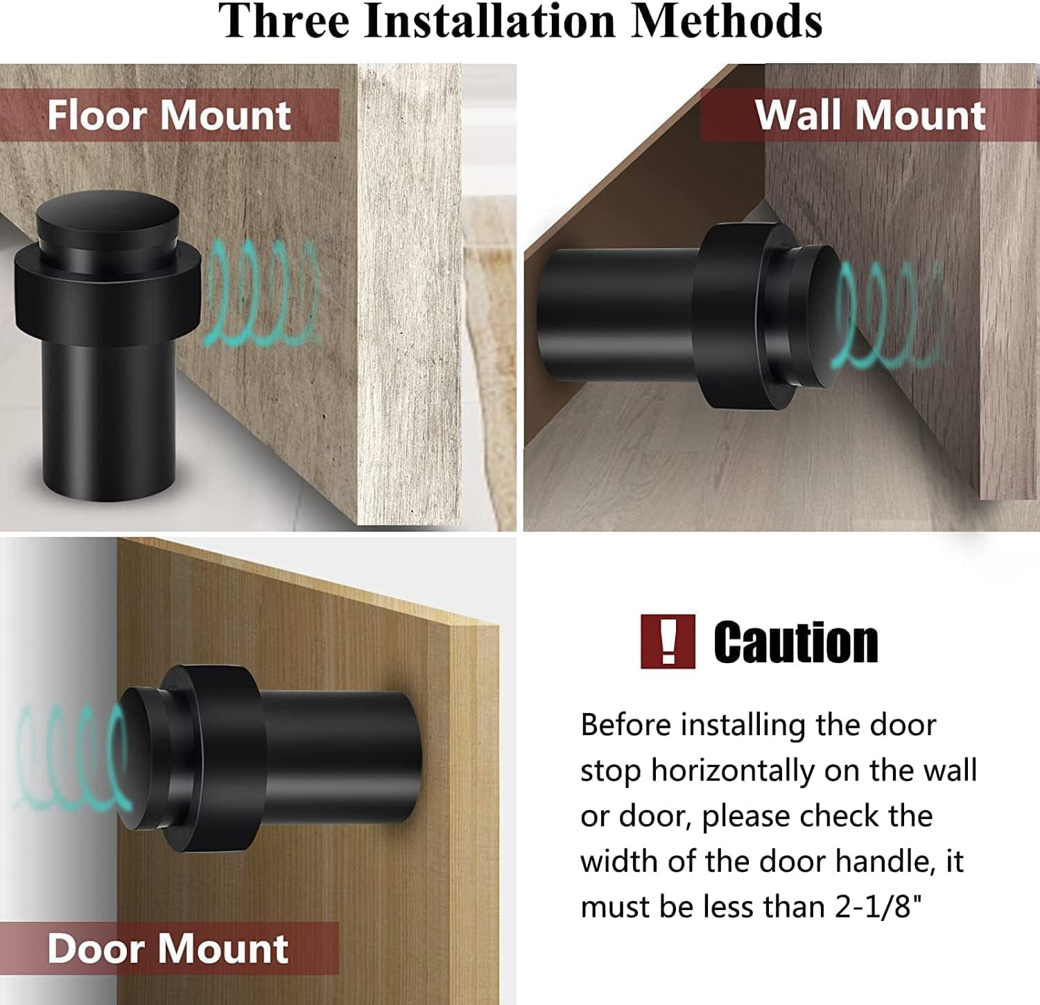Door Stop, Floor Door Stopper Black for Bottom of Door, 2 Inch(50mm) Heavy Duty Commercial Cylindrical Modern Doorstop with Rubber Bumper, Wall Protector