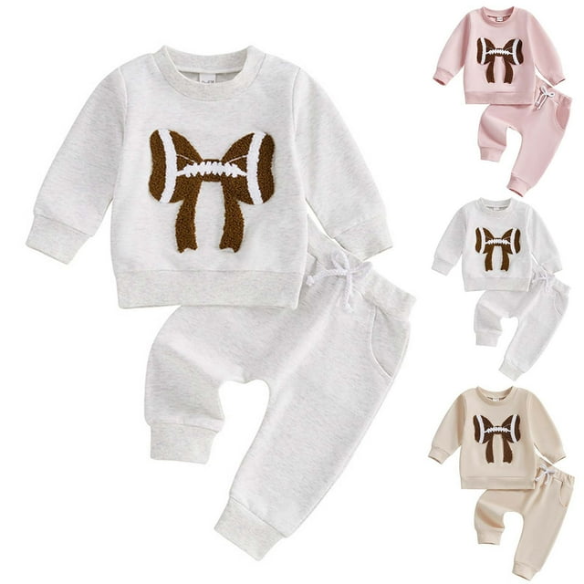 Toddler Fall Outfits Girls Girls Tracksuit Set Hoodie Bow Tie Rugby Embroidery Elastic Waist Pockets Set Ensembles Fille Beige