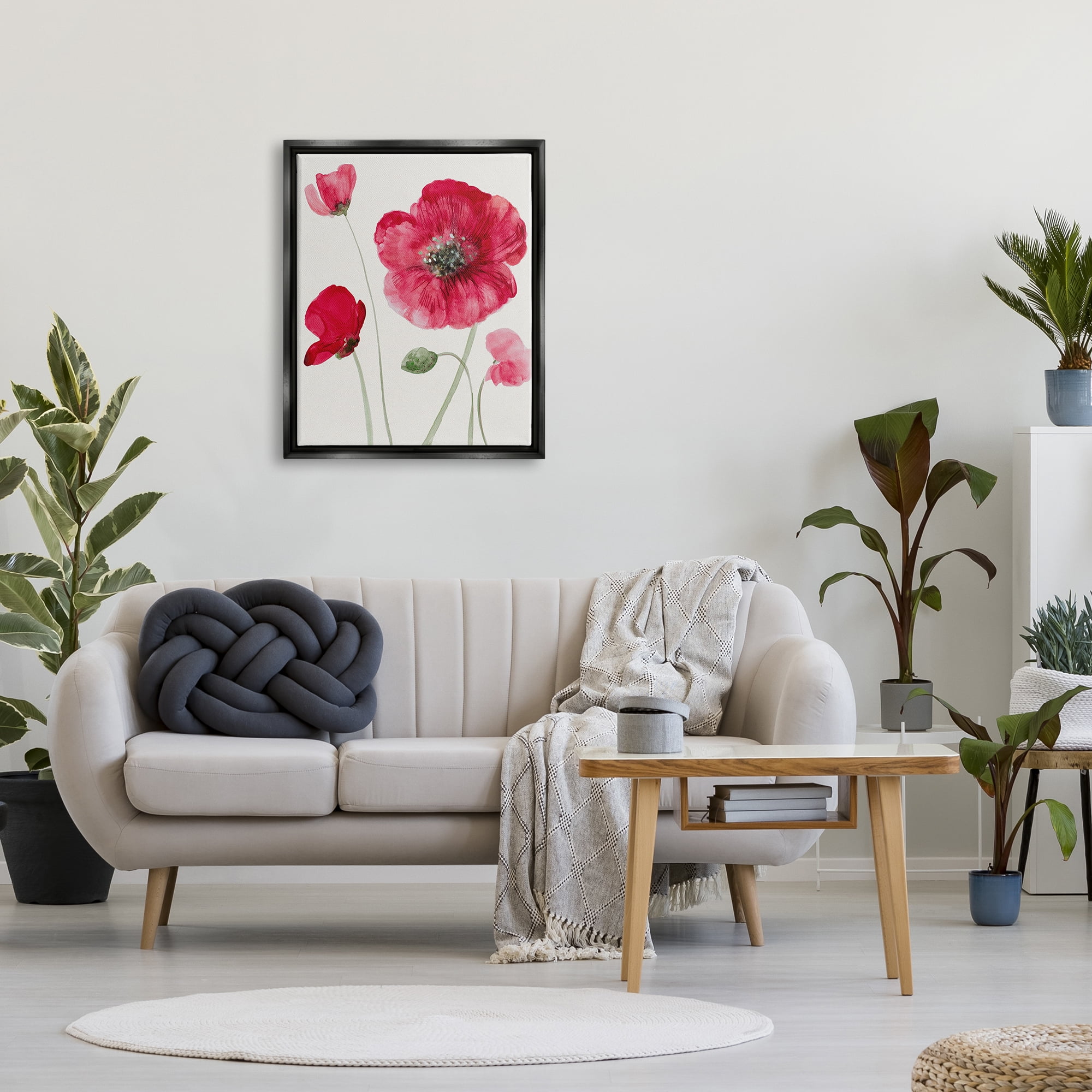 Stupell Bold Red Poppies Blooming Botanical & Floral Painting Black Floater Framed Art Print Wall Art