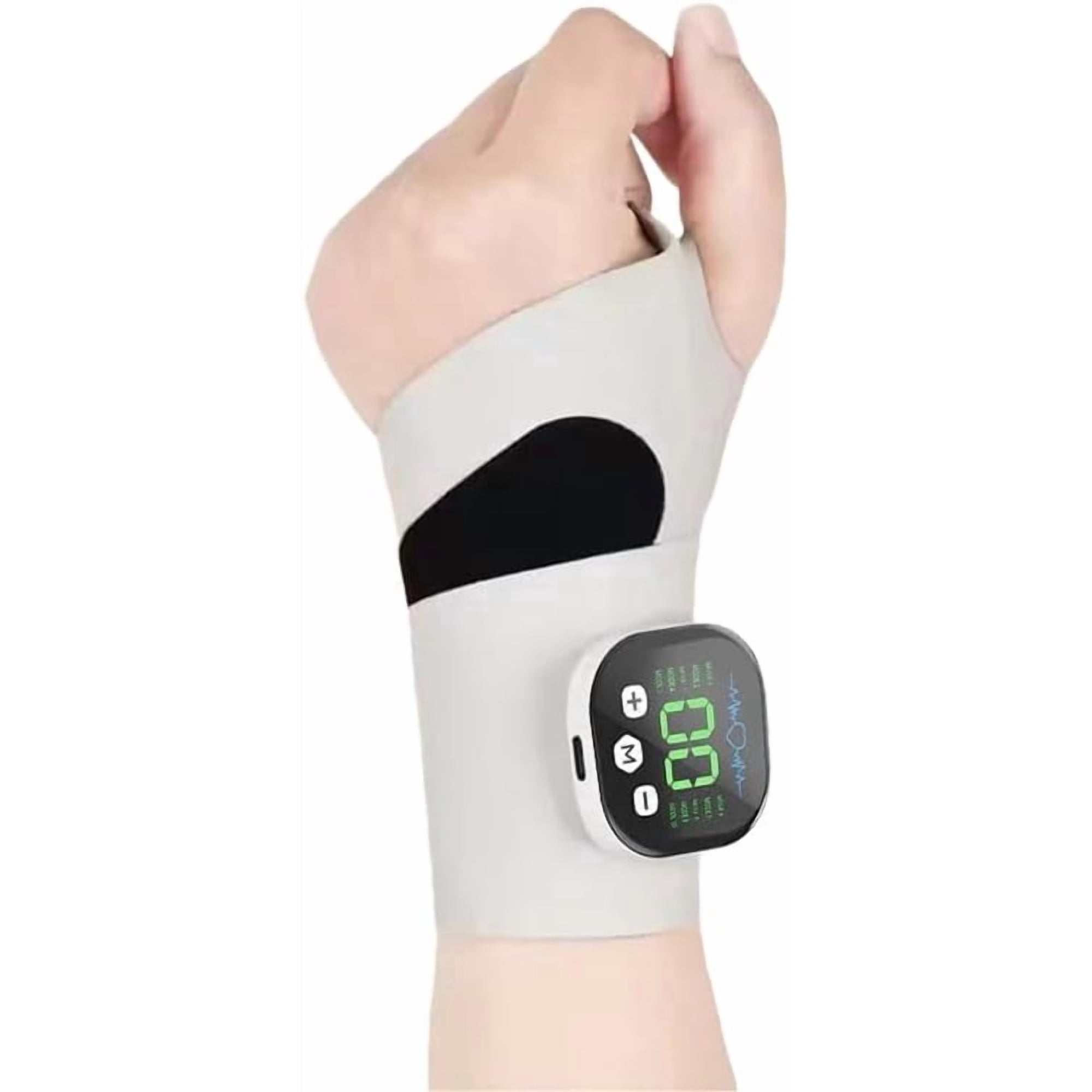 Rechargeable Adjustable Electric Wrist Massager, Portable Cordless Hand Heating Pad with 8 Modes, 30 Intensity Levels, Wrist Massage Machine Wearable Hand Heating Pad for Daily & Sports