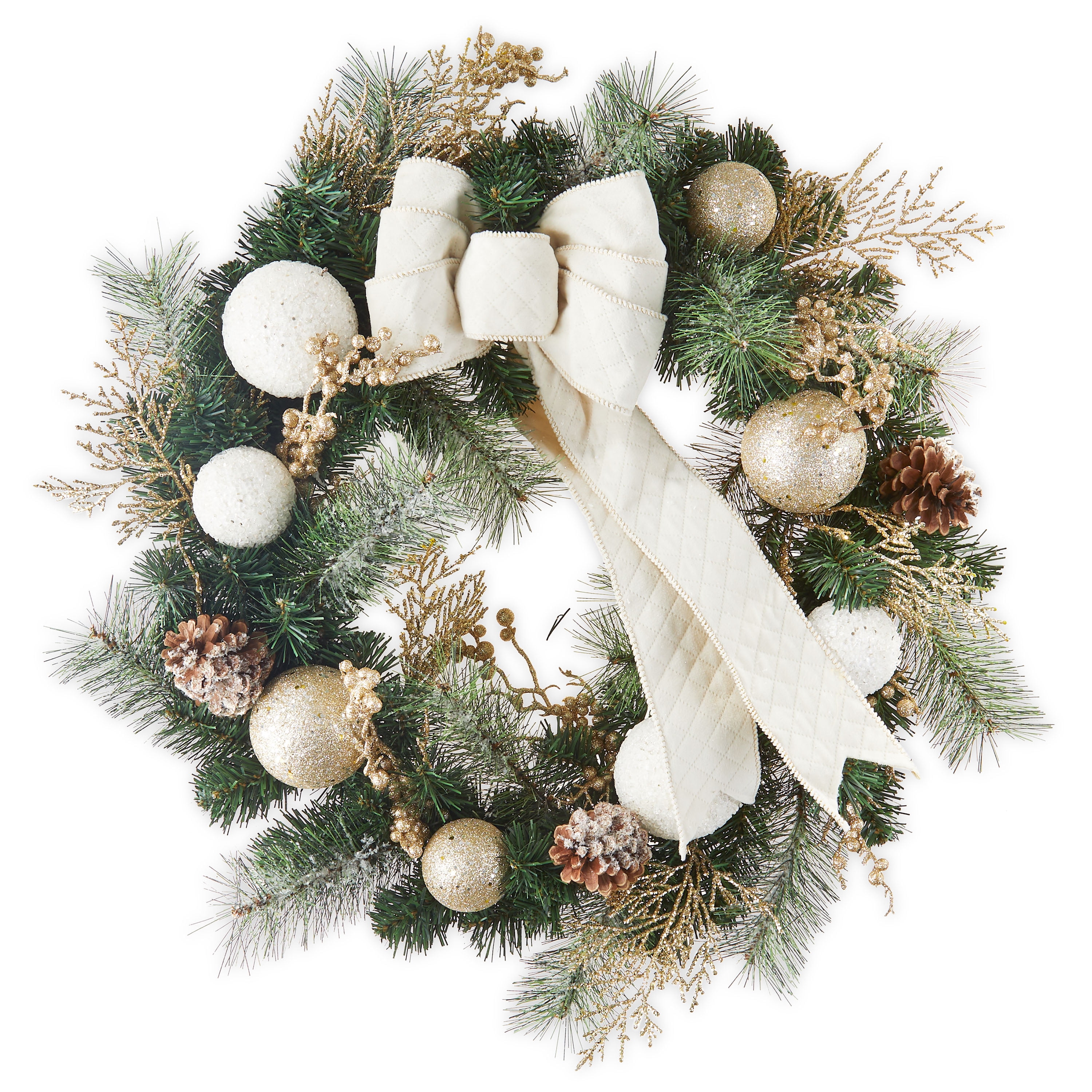 Holiday Time Gold Ornament Decorated Holiday Wreath, 22"