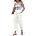 thumbnail image 2 of INSPIRE CHIC Wide Leg Pants for Women's Summer Casual Elastic Waist Drawstring Cotton Trousers with Pockets XS White, 2 of 6