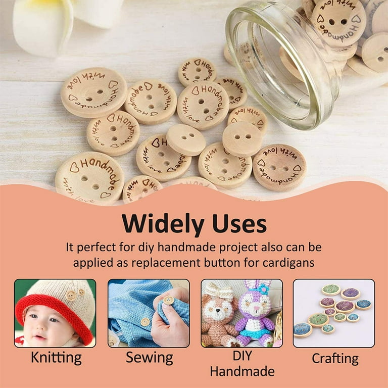 150Pcs Handmade with Love Buttons Wooden Buttons for Crafts Wood