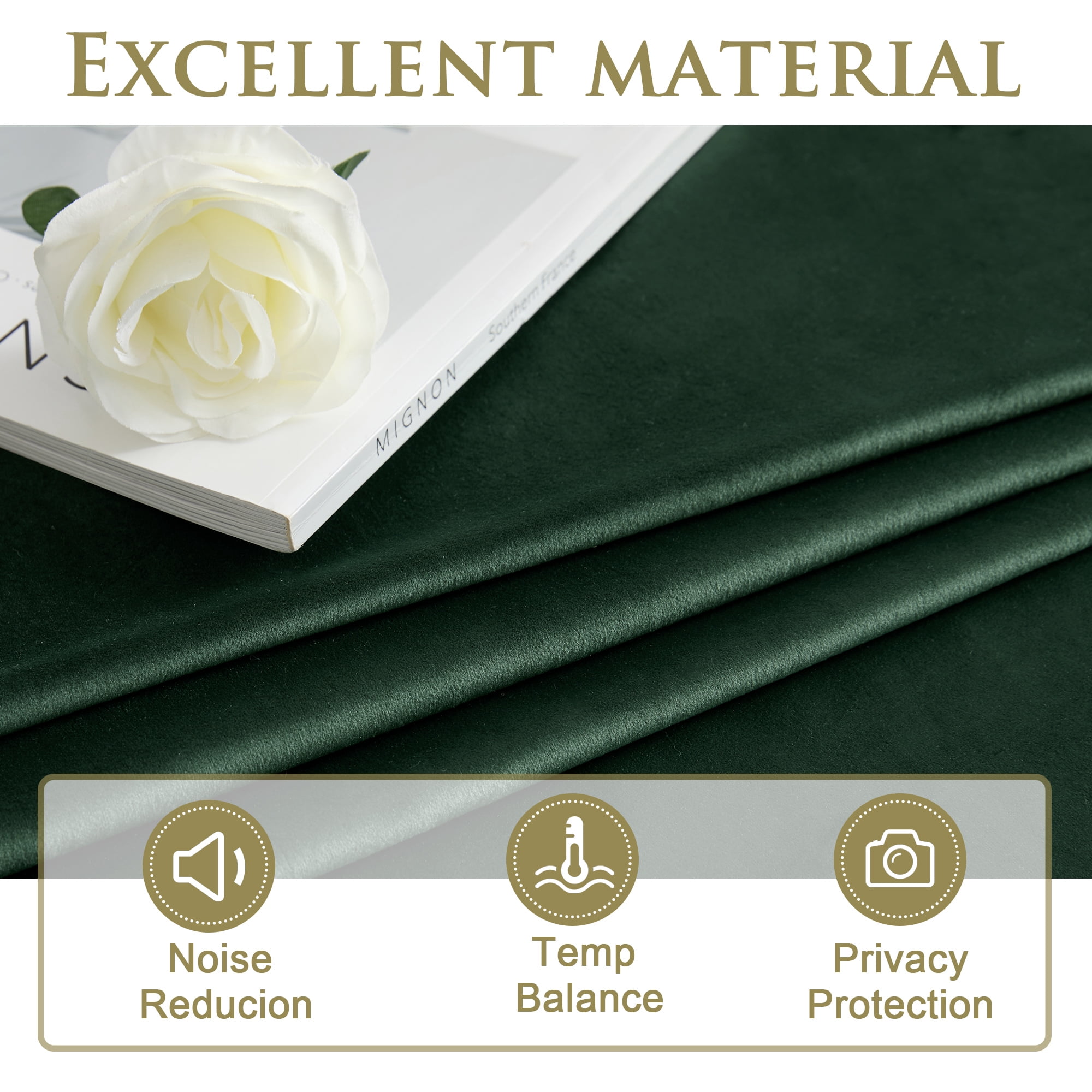 StangH Dark Green Velvet Curtains 108 - Extra Long Grommet Blackout Sliding Door Curtain Panels Privacy Assured Room Divider Curtains for Temporary Office / Shared Space, W52 x L108, 2 Panels