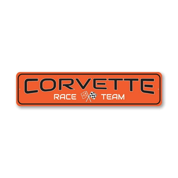 Chevy Corvette Race Team Metal Sign, Novelty Car Sign, Garage Decor - 4x18 inches