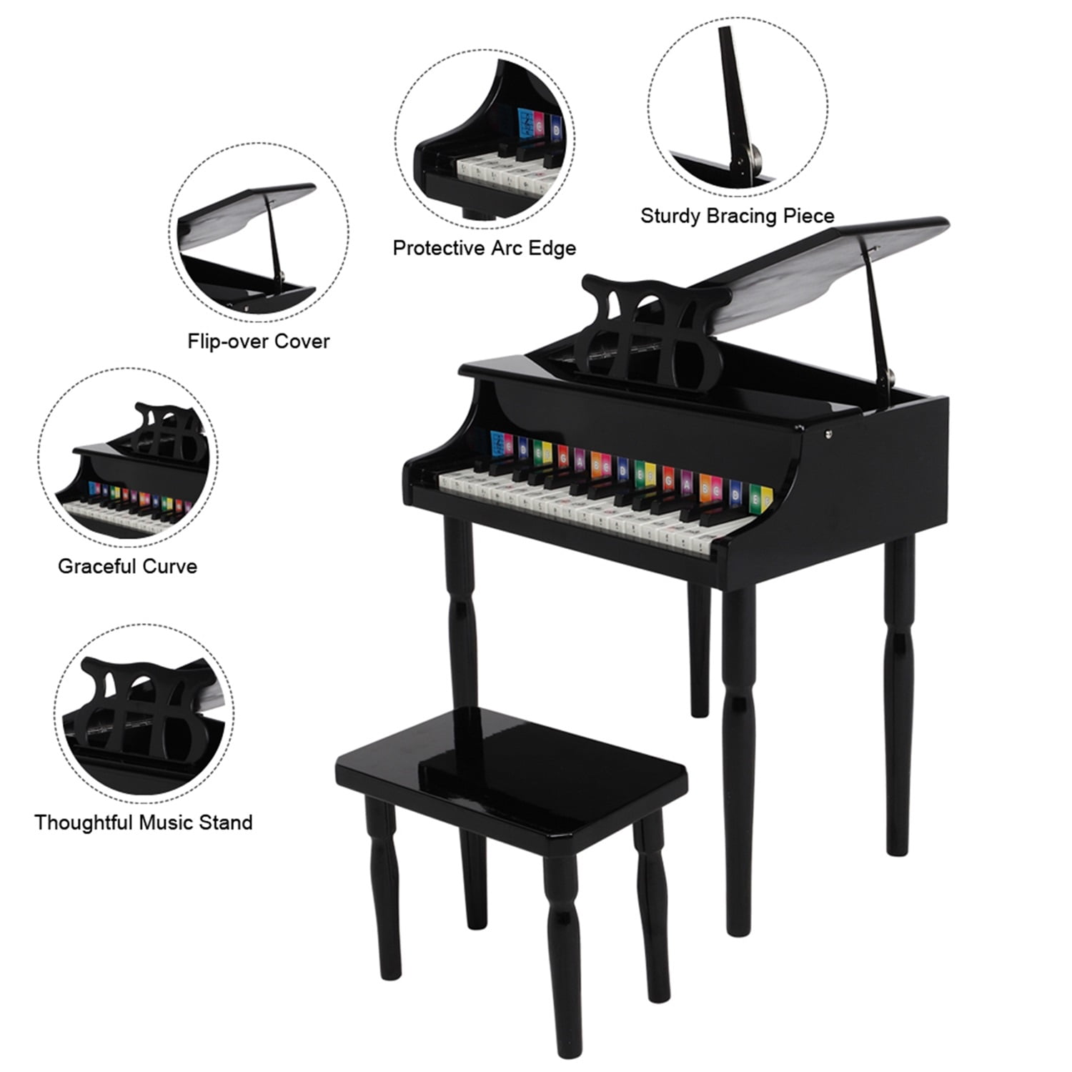 CIPACHO 30-key Children's Wooden Piano, Mini Kid Piano Toy with Music Stand, Bench, Song Book, Note Stickers CIPACHO 30-key Children's Wooden Piano, Mini Kid Piano Toy with Music Stand, Bench, Song Book, Note Stickers