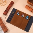 thumbnail image 2 of Taotanxi Leather Pencil Case, Creative Map Rollup Pencil Bag, Vintage Makeup Brush Pouch, Brown PU Matte Smooth Cover Storage Pouch Holder Organizer, 2 of 6