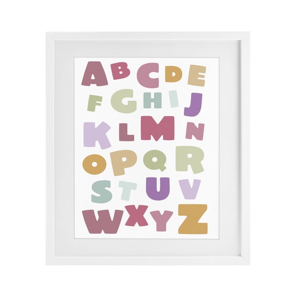 Stupell Industries Eclectic Muted Alphabet Letters White Framed Print Under Glass, 13 x 16, by Susan Ball
