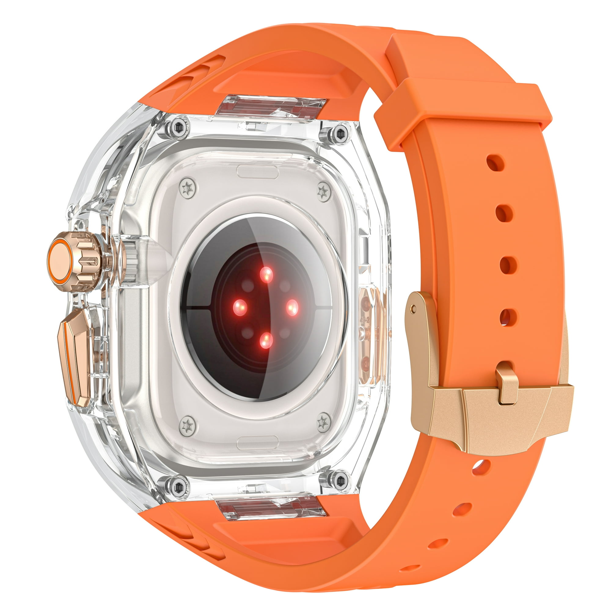 Compatible for Apple Watch Band 41mm 40mm with Sport Case, Hard Durable Band for iWatch Series 9 8 7 6 5 4 SE, Sport Adjustable Wristband Strap Anti-Scratch Protective Case, Orange