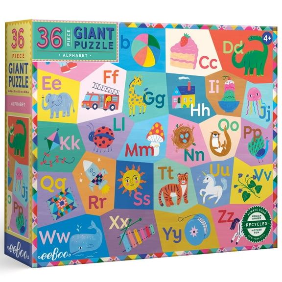 eeBoo: Alphabet - 36 Piece Giant Puzzle - 24.4" x 20", ABC & Animal Jigsaw, Oversized High-Quality Pieces, Educational Preschool, Children Kid Age 4 