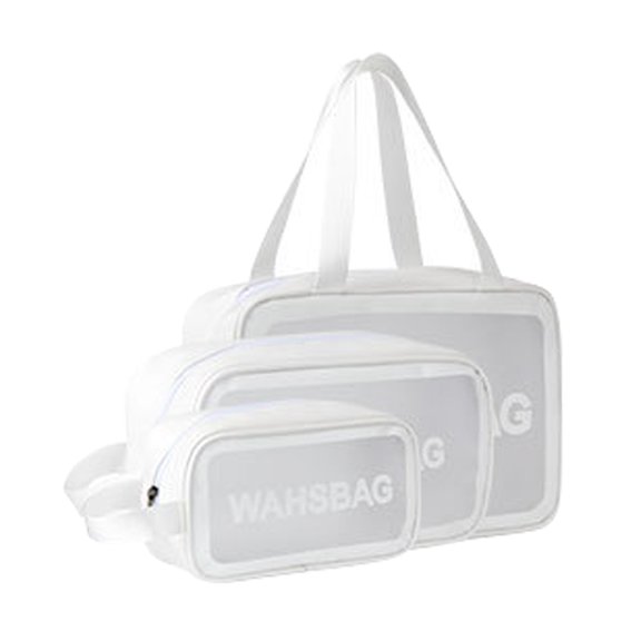 3Pcs White Clear Travel Bag Toiletry Bags, Portable PVC Waterproof Makeup Cosmetic Bags, Transparent Travel Storage Carry Pouch for Women