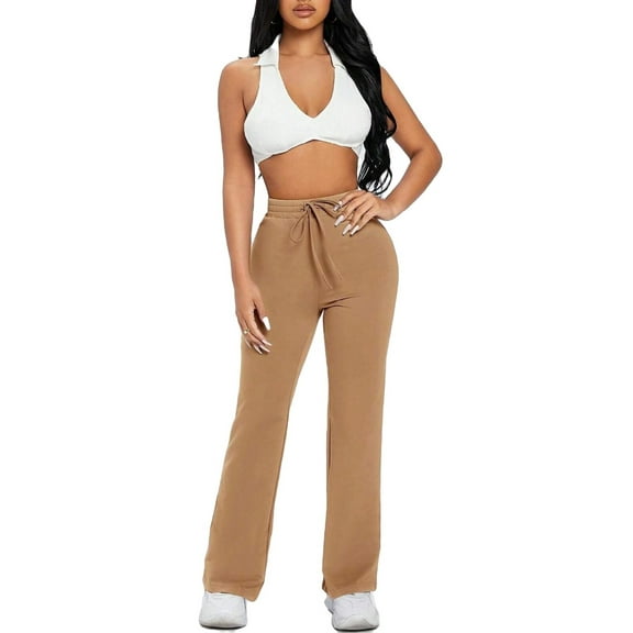 Women's Sweatpants Plain Straight Leg Camel Petite XXS (0)