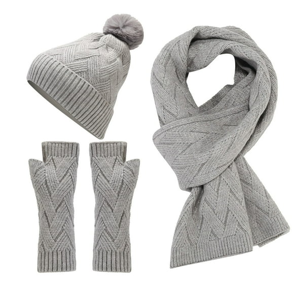 Women&Men Autumn Winter Warm Wool Hat Scarf Gloves Slouchy Three Pieces Winter Snow Knit Cap Screen Mittens Scarves Sets Gloves Scarf Set