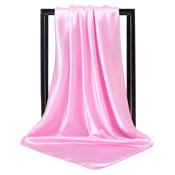 Nvzi Conjunto de 5 pañuelos de seda rosa de 35,43 × 35,43 pulgadas, pañuelo cuadrado de satén suave para mujer, accesorio de moda para el cabello.