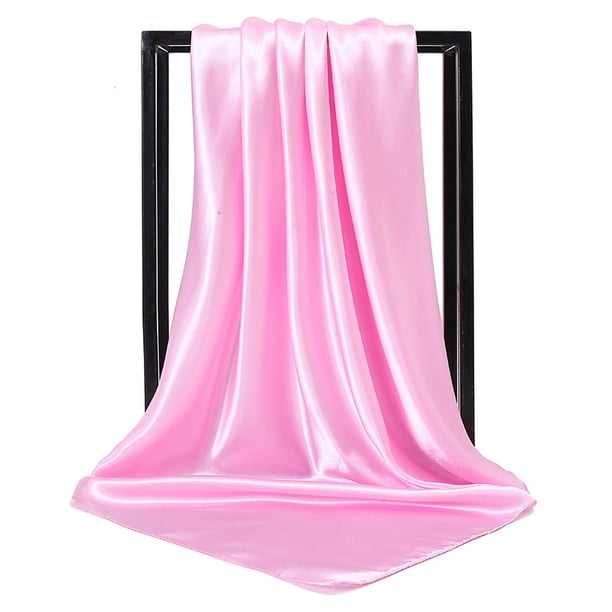 Nvzi Conjunto de 5 pañuelos de seda rosa de 35,43 × 35,43 pulgadas, pañuelo cuadrado de satén suave para mujer, accesorio de moda para el cabello.