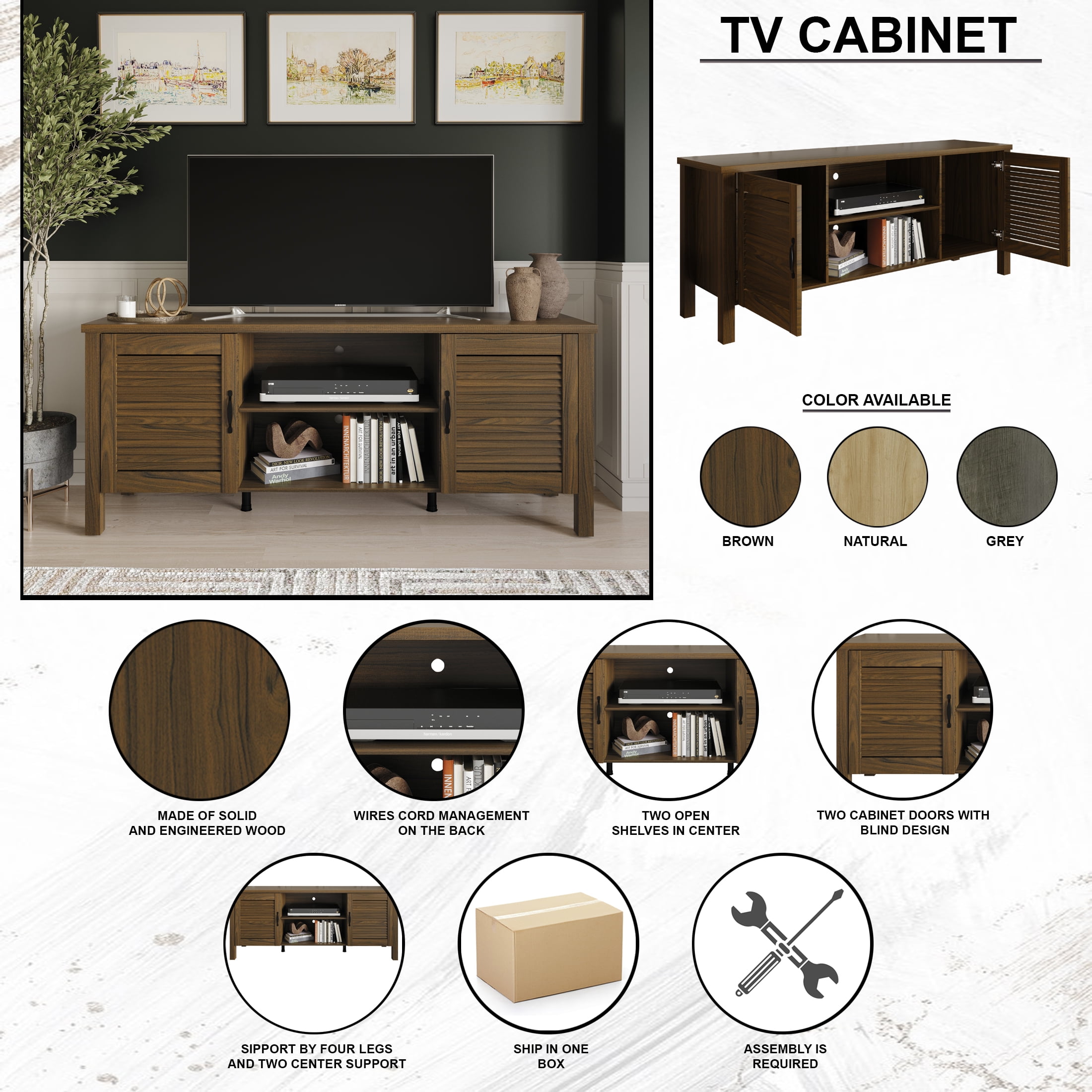 Castle Place Traditional TV Stand Console for TVs up to 65", Light Oak