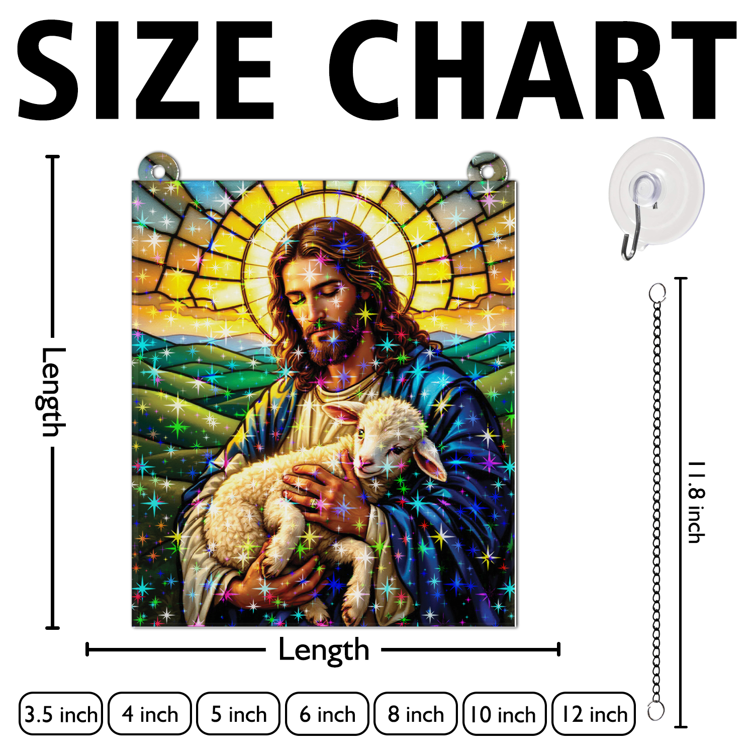 89Bloom Jesus and the Lamb Stained Glass Hologram Ornament, Stained Glass Suncatcher Ornaments Home Decor, Holographic Ornaments