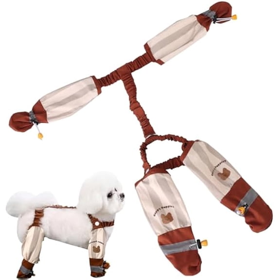 Pet Anti-Dirt Pants with Suspenders, Water-Resistant Dog Boot Pants, Full-Body Coverage, Paw Protector, Outdoor Jumpsuit, Brown Stripe, M