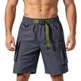 thumbnail image 2 of Josdec Men's Casual Cargo Shorts Solid Color with Multi-Pockets Adjustable Belt Elastic Waist Work Pants, 2 of 5