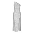 thumbnail image 4 of IROINNID Fall Dress for Women Semi Formal Evenning Party Bodycon Dress Pure Desire Sexy Split One Shoulder Sequin Dress,White, 4 of 5