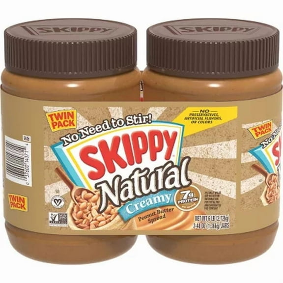 Skippy Natural Creamy Peanut Butter Spread, 48 Oz., 2 Pk.