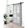 thumbnail image 3 of Sturdy Barn Door Frosted Glass | Veregio 7412 Matte Grey | 6.6FT Rail Hangers Heavy Hardware Set | Solid Panel Interior Doors-30" x 96"-Black Rail, 3 of 6