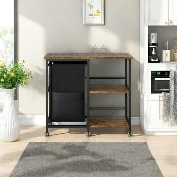 3-Tier Rolling Kitchen Storage Cart with Lockable Wheels, Microwave Table Rack & Utility Cart for Kitchen, Laundry Room, Living Room & Office