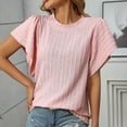 thumbnail image 6 of Tops for Women Clearance under $5.00 Short Sleeve Ruffle Hem Round Neck Blouse Casual Summer Top Pink L, 6 of 6