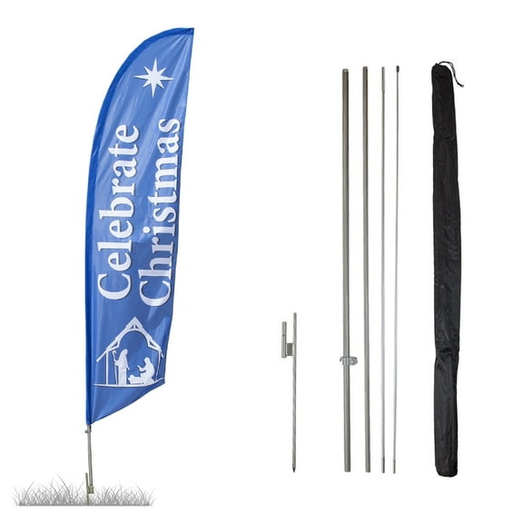 Vispronet Celebrate Christmas Feather Flag Kits - 13.5ft Swooper Flagpole Set with a Ground Stake – Great for Businesses, Storefronts, and Sales - Printed in The USA…