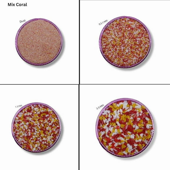 Elegant Crushed Mix Coral Gemstone Coarse All Size Red/Yellow/White Coral Mix Synthetic Gemstone Powder Crushed Woodwork Inlay Healing Stone Powder 0.5 to 1 MM 50 Gram ( 1.76 OZ )