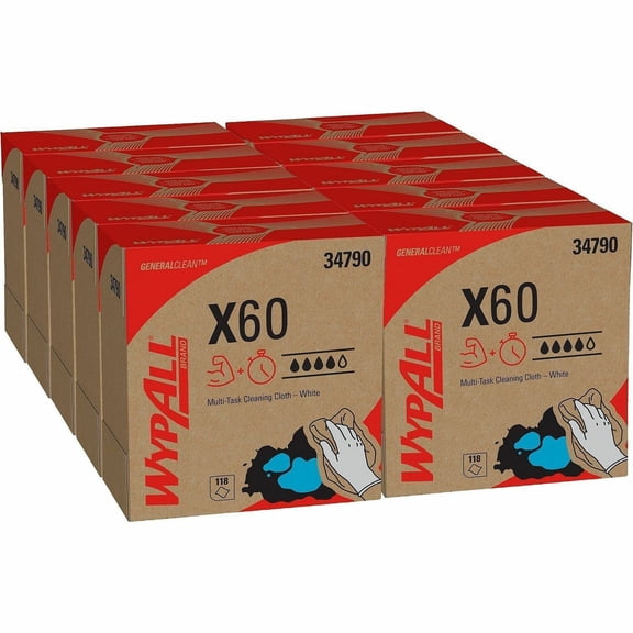 Wypall General Clean X60 Multi-Task Cleaning Cloths, 8-3/8" x 16-13/16", 118 Cloths Per Box, Carton Of 10 Boxes