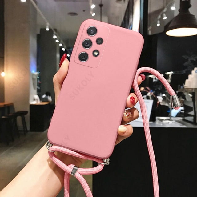 Funda de silicona líquida con correa para el cuello para Samsung Galaxy A51 A71 A54 A70 S20 FE S23 Plus A21S A32 A73 A53 5G A52 A72 A12 S21 S22 Ultra Fivean unisex