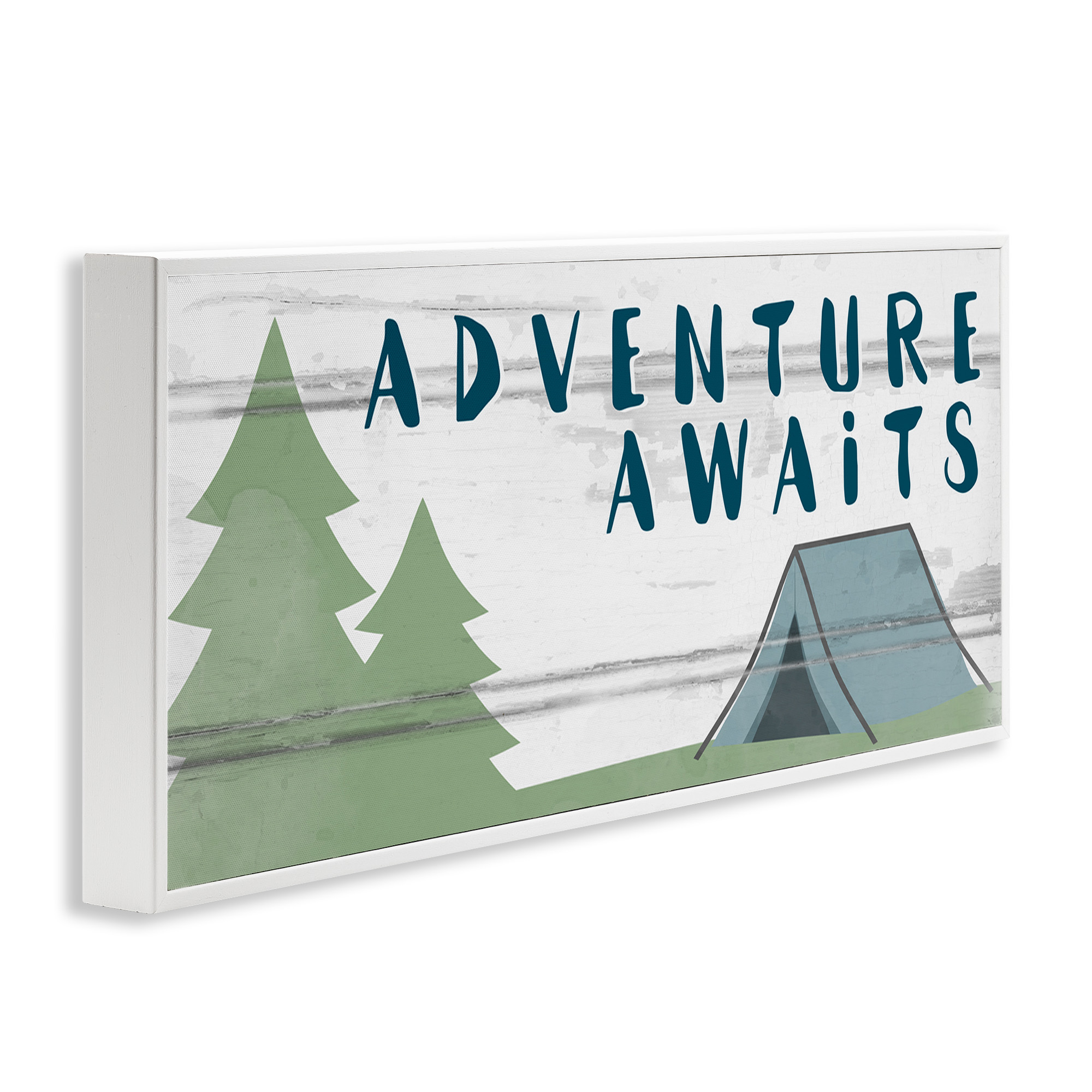 Stupell Industries Adventure Awaits Camping Scene Art for Kids Painting White Framed Art Print Wall Art, 30 x 13