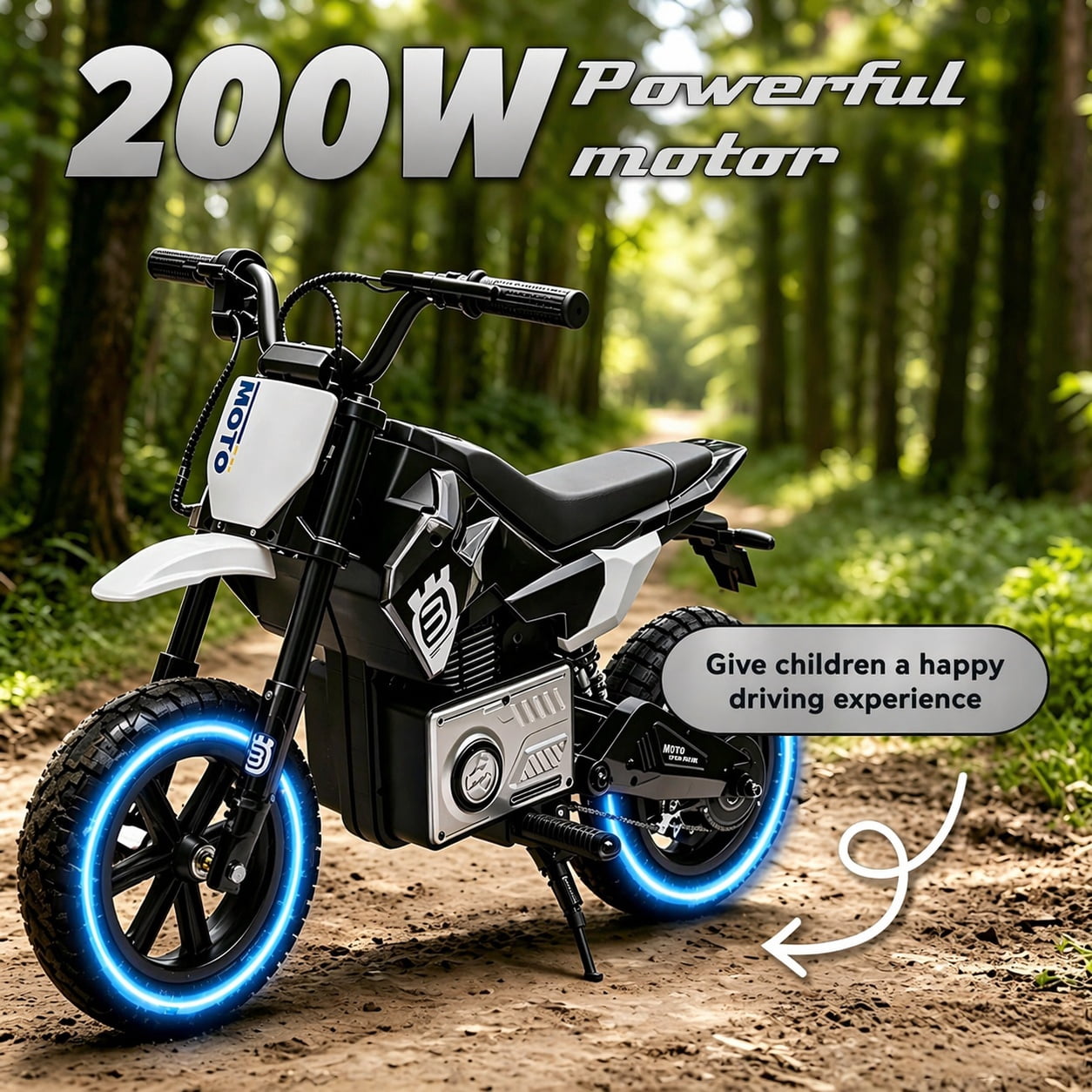 24V Electric Dirt Bike for Kids 5-12, SHINPT Ride On Toys for Kids 5-12, Toddler Motorcycle with 200W Motor, Speeds 3.11-9.32MPH, Electric Toy Motorcycle with Rear Shock Absorber, LED Lamp, Music