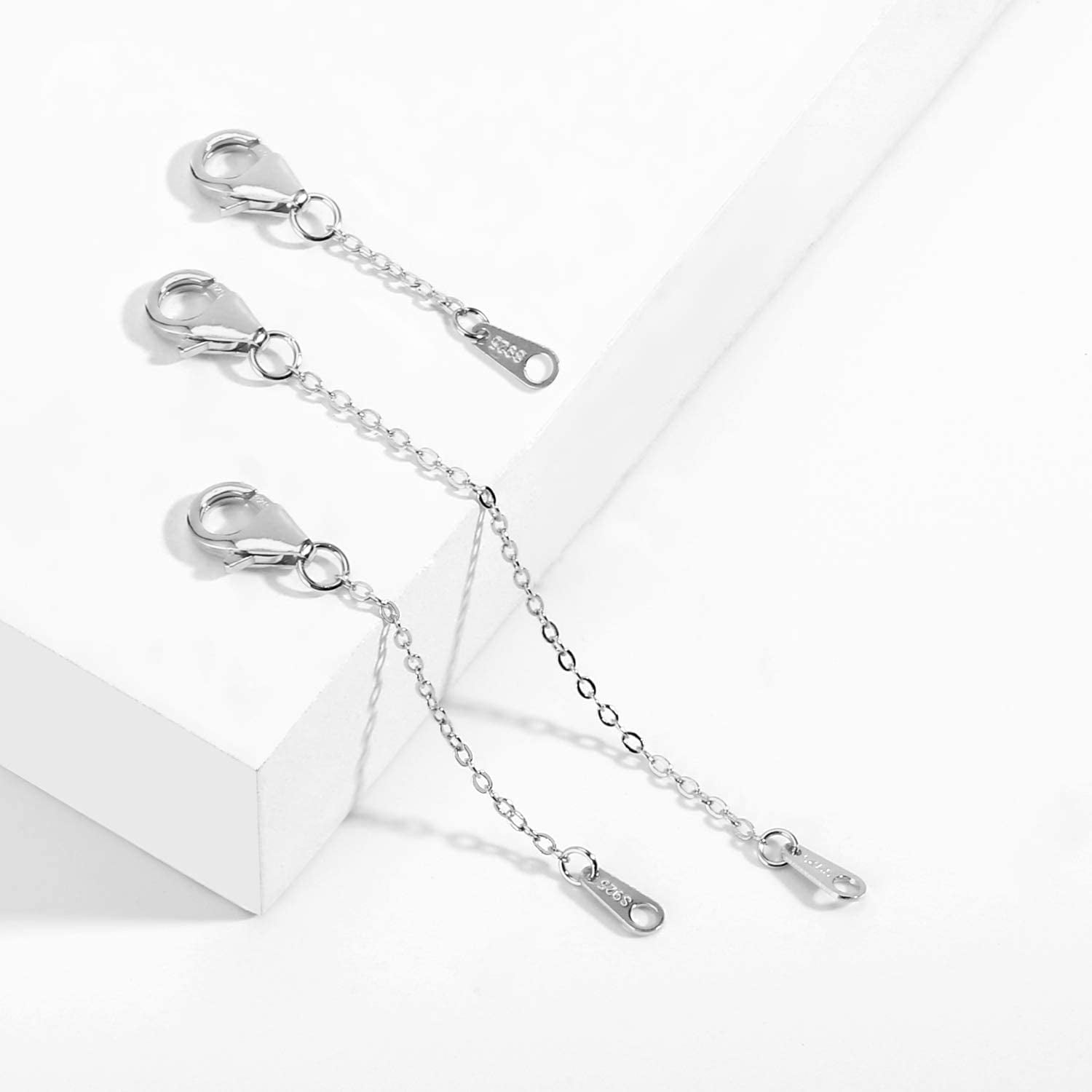 4pcs Necklace Extender, Sterling Silver Chain Extenders for Necklaces Bracelet Anklet, Removable Jewelry Making Chains (2”, 4”, 6”, 8”)