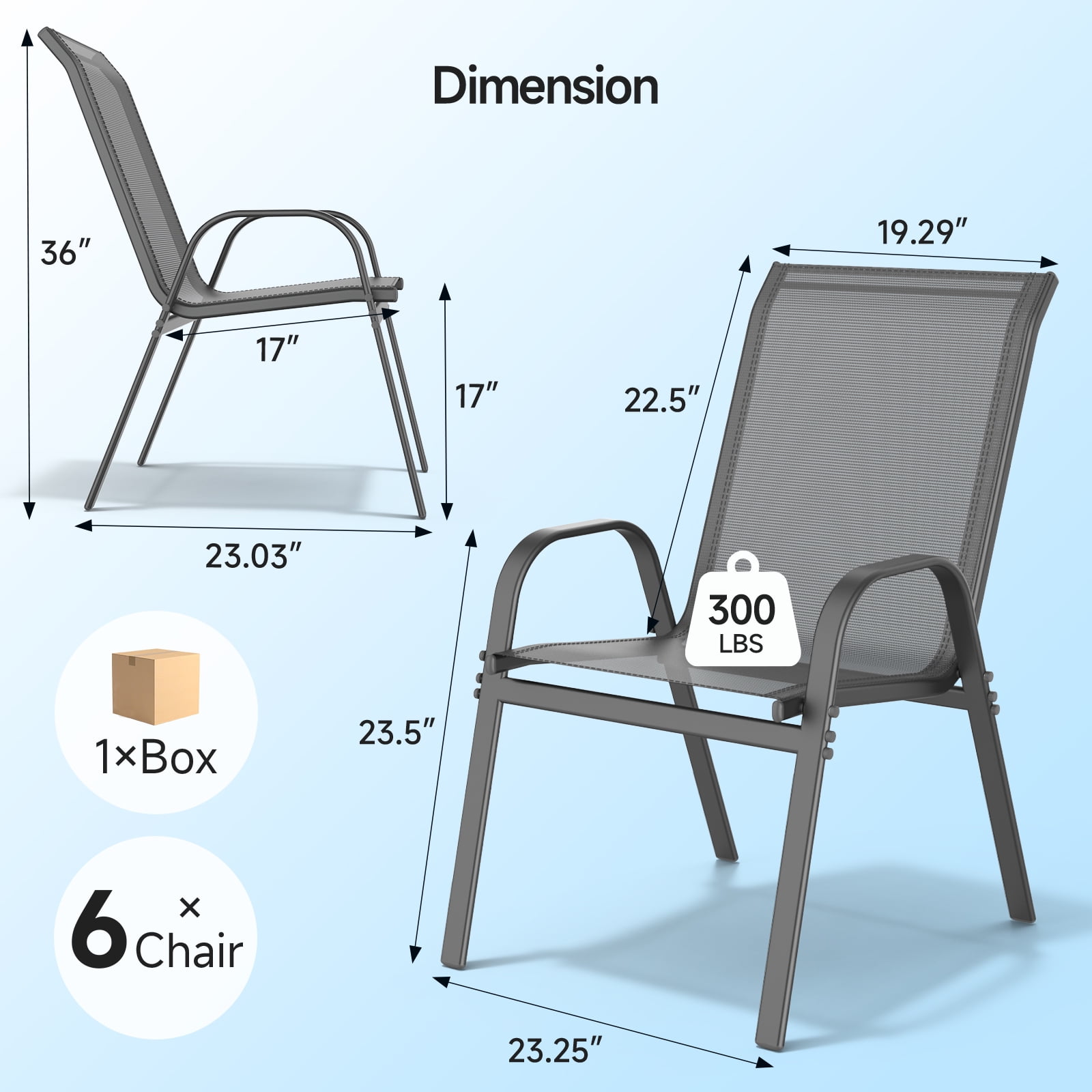 Dovov Patio Dining Chairs Set of 6, High Back Metal Outdoor Armchairs Textilene Patio Chairs