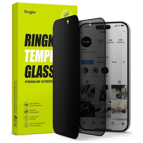 Ringke for iPhone 15 Pro Max [Anti-Spy] Tempered Glass Shatterproof Privacy Screen Protector